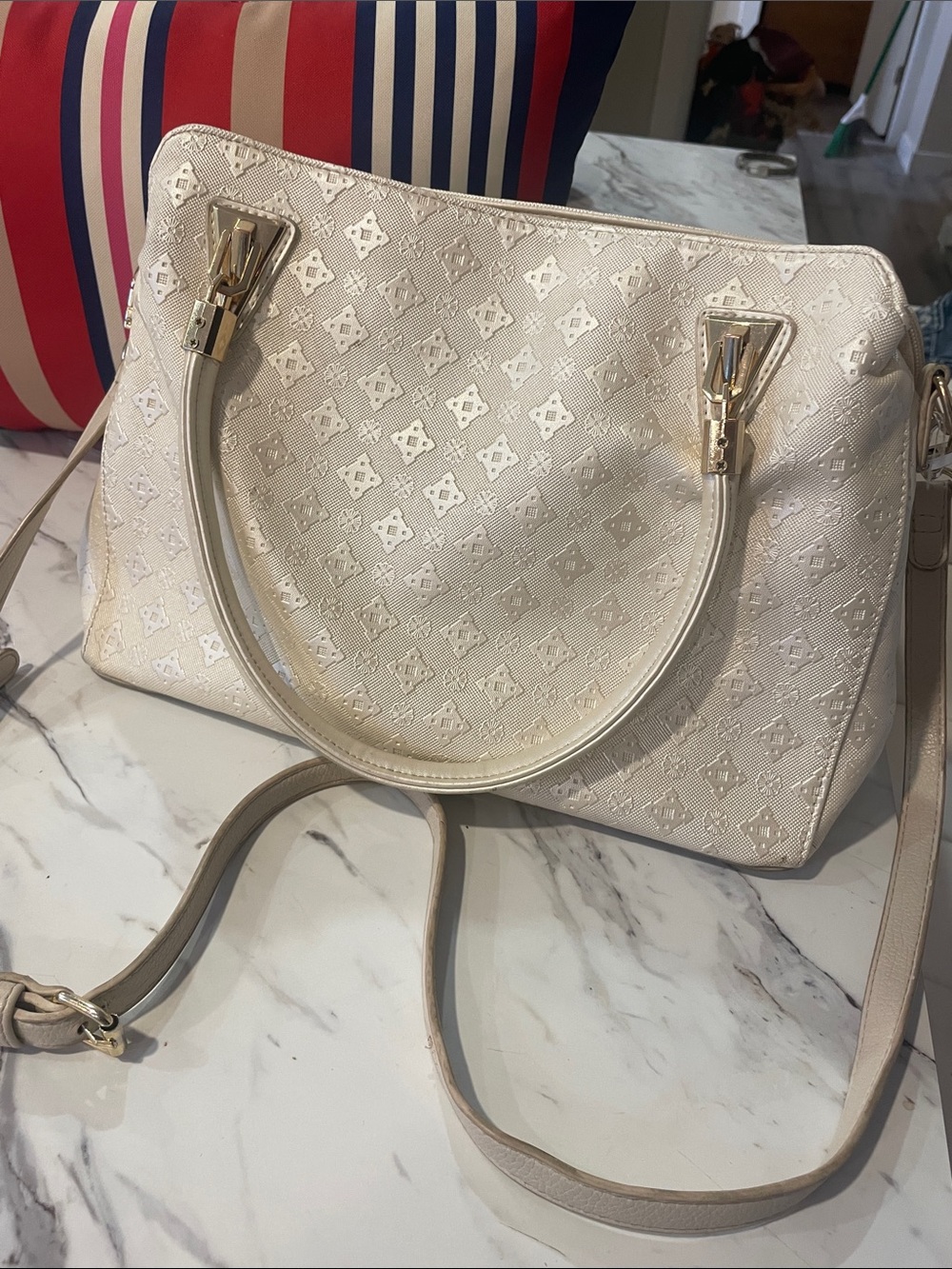 Beautiful white monogram designer purse.